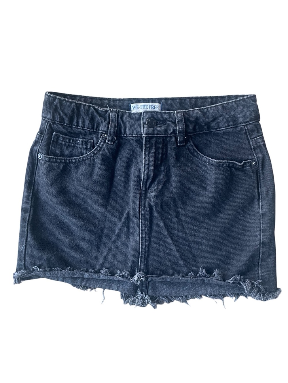We The Free People 00 Mini Skirt Womens  Black Jean Denim Distressed Cut Off Y2K